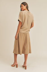 Short Sleeve Top and Button Down Midi Skirt Set Mable